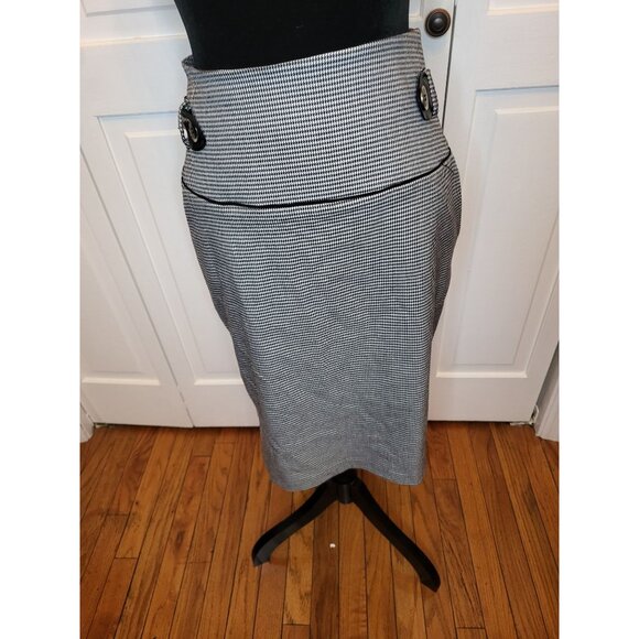 White/Black Houndstooth Pencil Skirt High Waist 11 Retro Twee Preppy Office - Picture 2 of 8